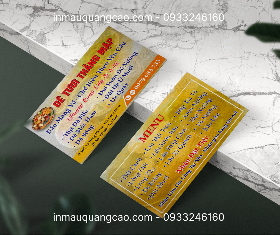 Mẫu danh thiếp name card quán dê tươi - in danh thiếp Bình Dương tphcm